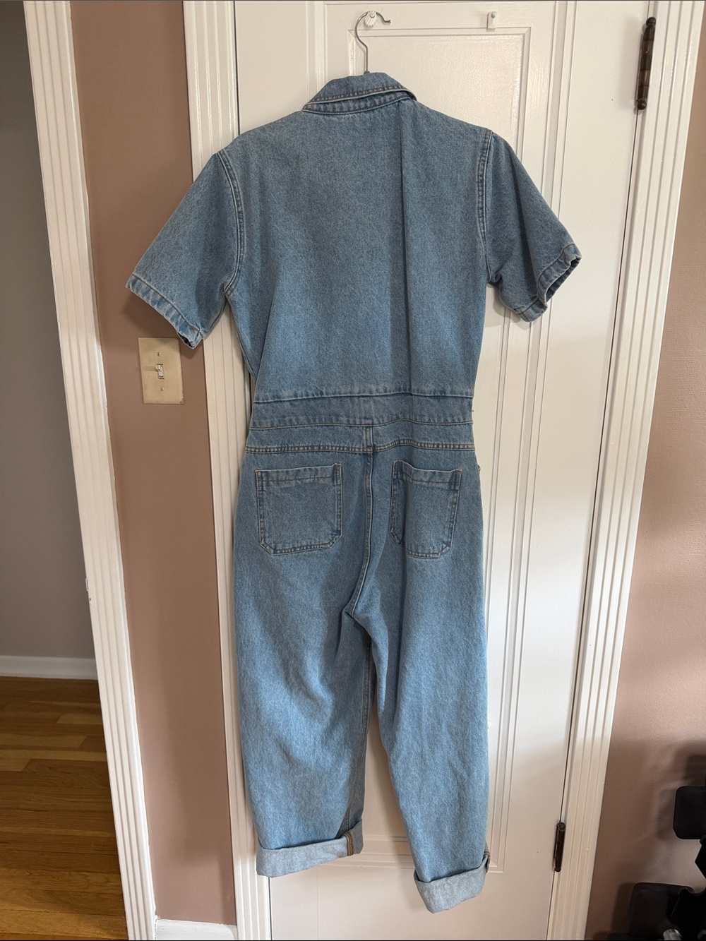 Nasty Gal Light Blue Denim Short-Sleeve Zip Jumpsuit - Picture 5 of 5